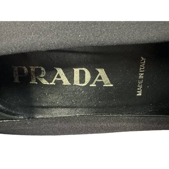 Prada Womens Vero Cucio 37.5  Black Fabric Square Toe Mid Heels Made in Italy - Picture 7 of 9